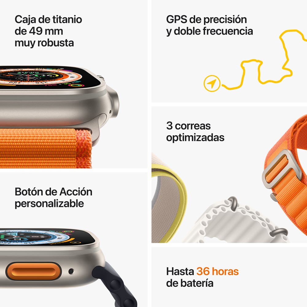 Apple Watch Ultra semi nuevo (GPS + Cellular) - Plata (no incluye correa)