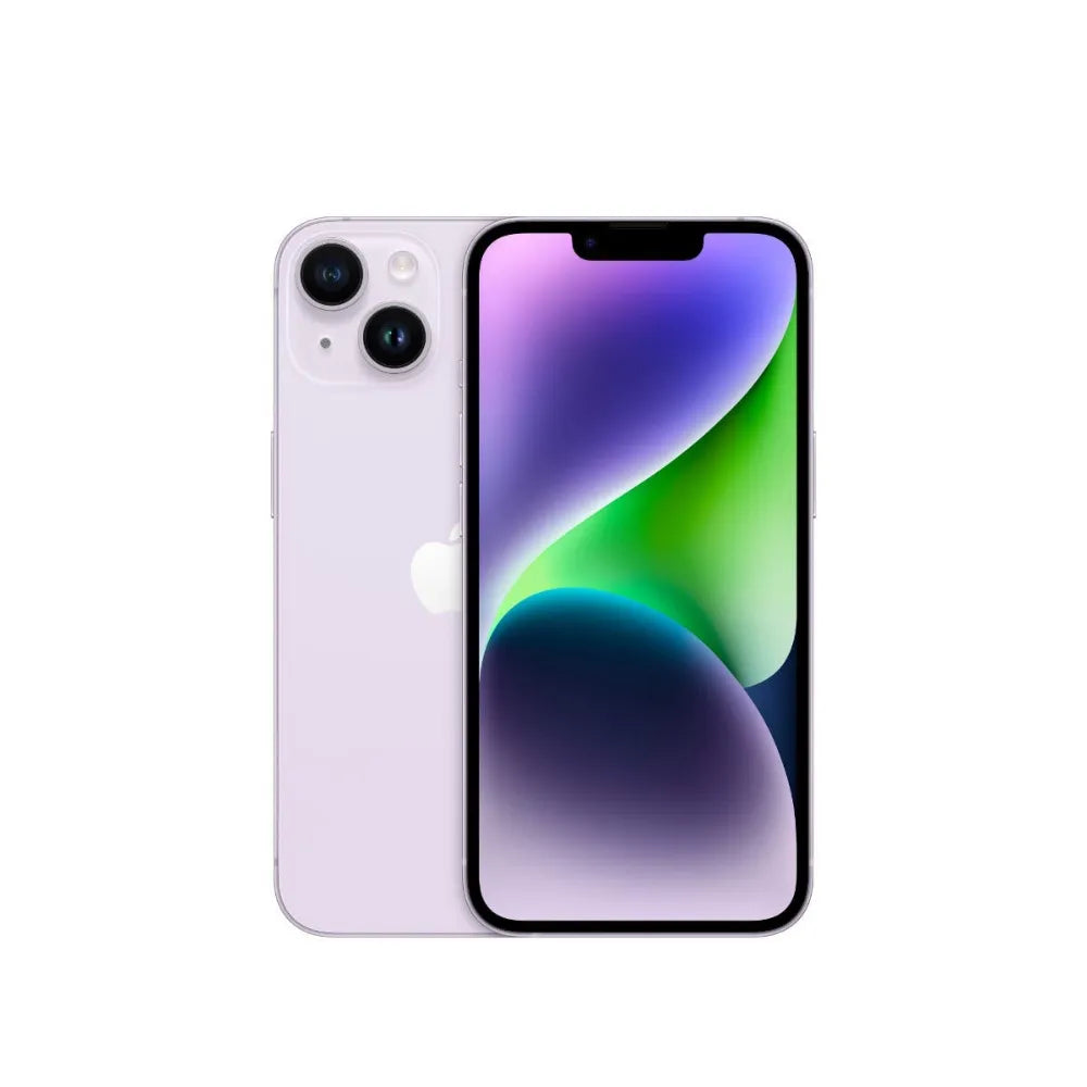 iPhone 14 semi nuevo color púrpura, vista frontal – nixBlix Colombia #Color_Púrpura