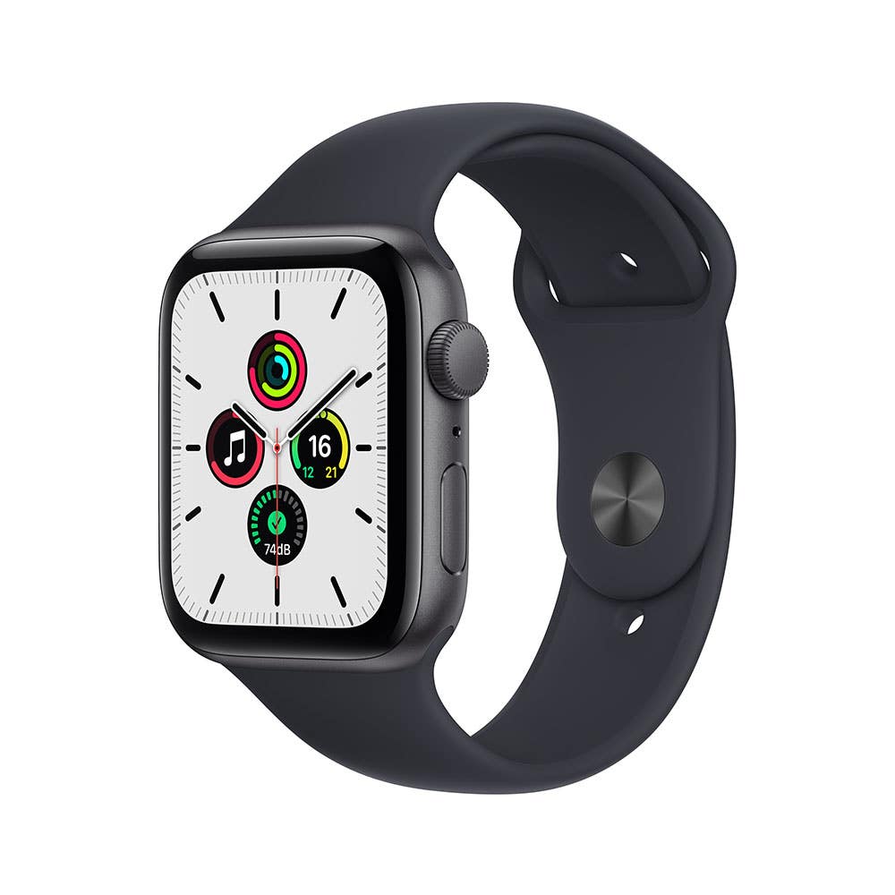Apple Watch SE (GPS) Gris Espacial con la esfera encendida mostrando la hora nixBlix Colombia #Color_Gris Espacial