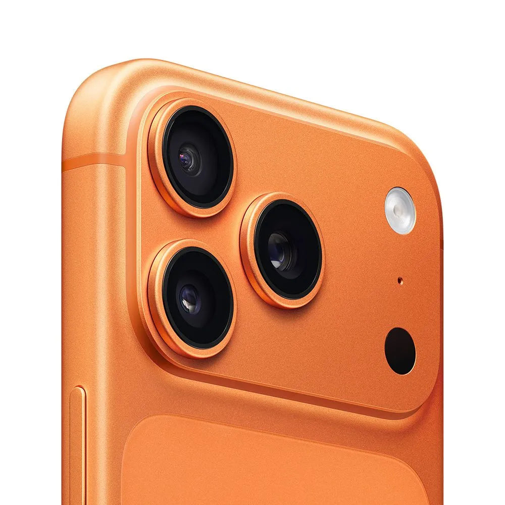 iPhone 17 Pro semi nuevo color naranja metálico, vista cámara trasera lateral – NixBlix Colombia #Color_Naranja cósmico