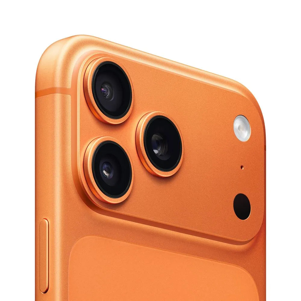 iPhone 17 Pro Max semi nuevo Demo color naranja metálico, vista cámara trasera lateral – NixBlix Colombia #Color_Naranja cósmico