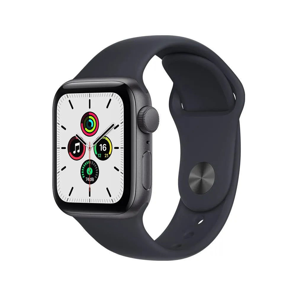 Apple Watch SE semi nuevo en aluminio Gris Espacial, vista frontal de la pantalla sin correa nixBlix Colombia #Color_Gris Espacial