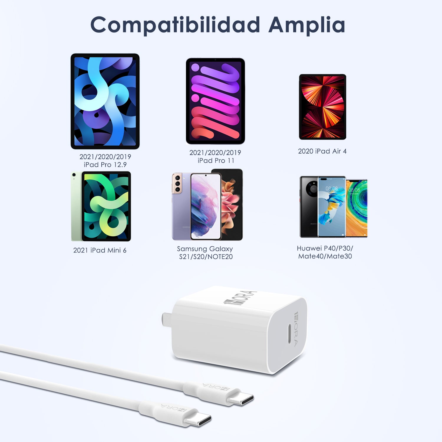 Combo Cargador 1 Hora 20W 3.0 USB-C con Cable - Blanco