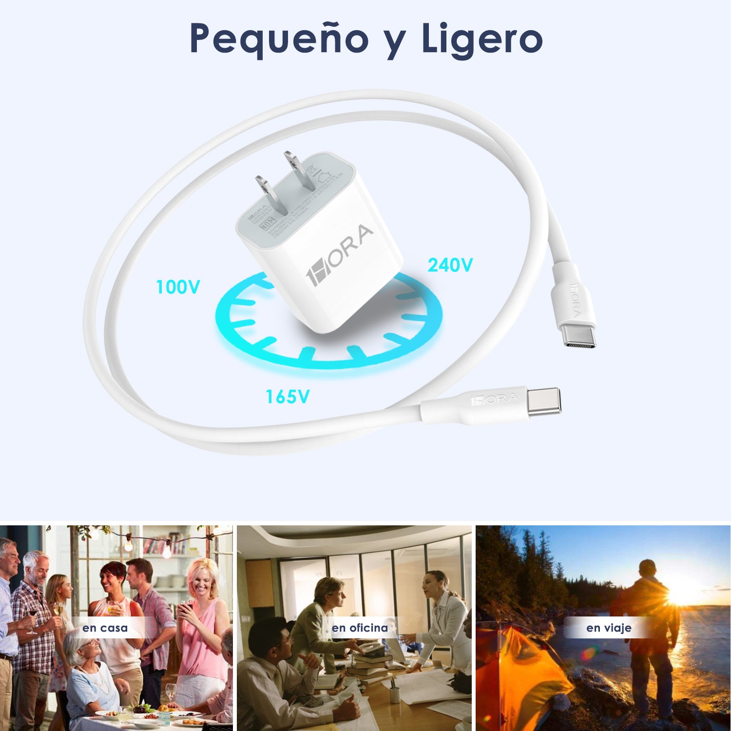 Combo Cargador 1 Hora 20W 3.0 USB-C con Cable - Blanco