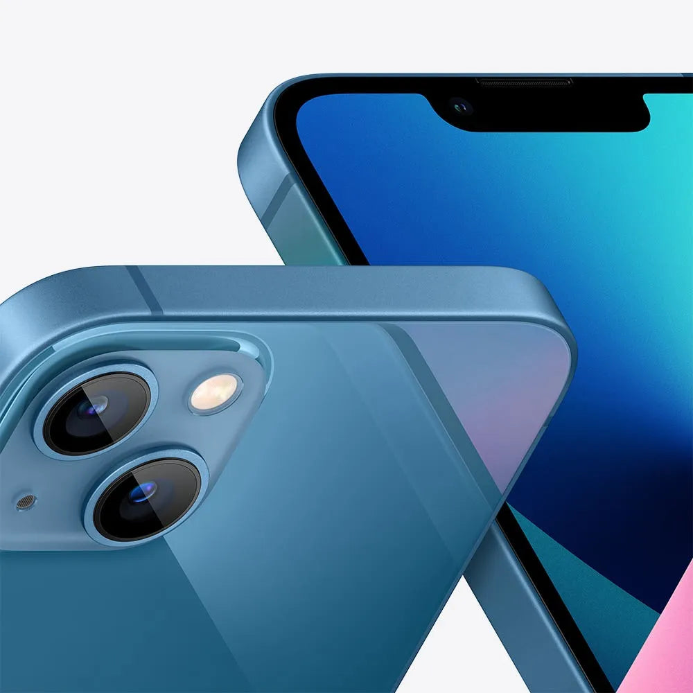 iPhone 13 semi nuevo color azul, vista lateral frontal y trasera – nixBlix Colombia #Color_Azul