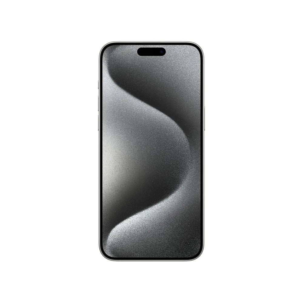 iPhone 15 Pro Max semi nuevo color titanio blanco, vista pantalla frontal – nixBlix Colombia #Color_Titanio Blanco