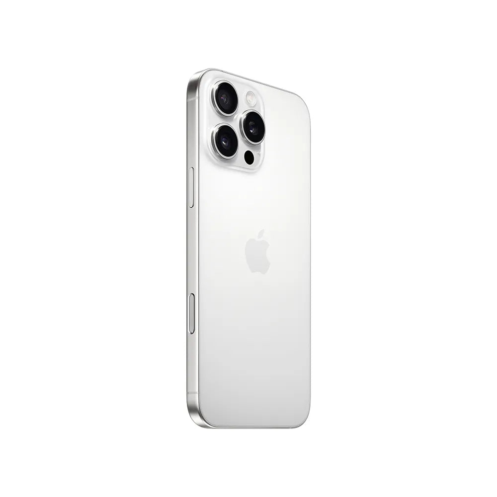 iPhone 16 Pro Max semi nuevo color titanio blanco vista lateral - nixBlix Colombia #Color_Titanio Blanco